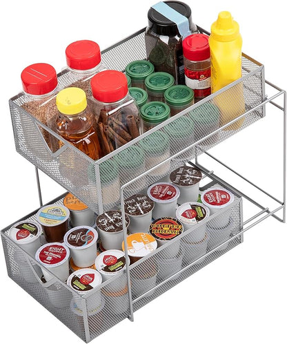 Mind Reader Accessory Organizer, Supply Storage, Makeup, Office, Kitchen, Metal Mesh, 8.25"L x 12.5"W x 12.5"H, Silver