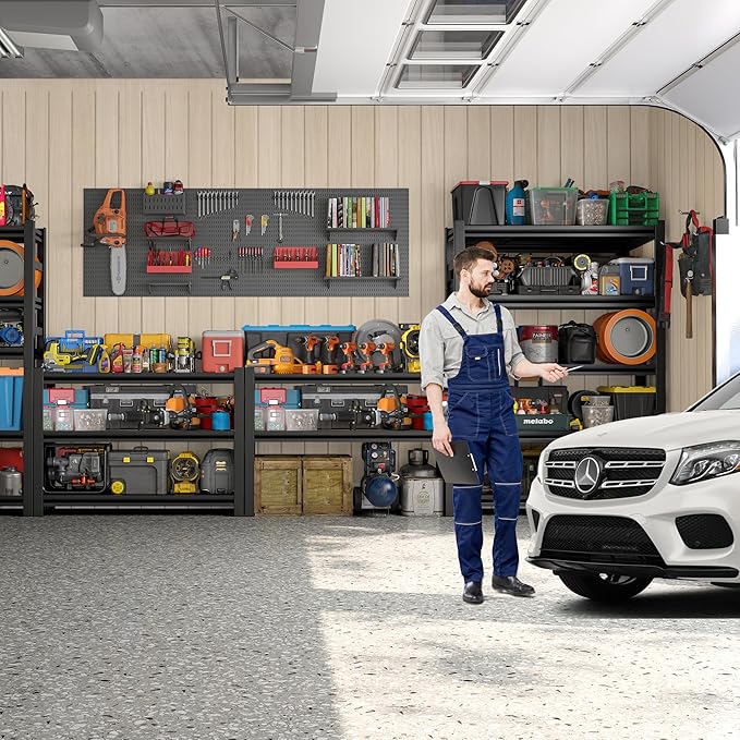 Garage Shelving Unit RustproofHeavy Duty Storage Shelves Easy Assembly Adjustable Metal Steel Utility Shelf Rack Garage Storage Organize for Tools,Basement,Warehouse,63" Hx35.4 Wx13.8 D
