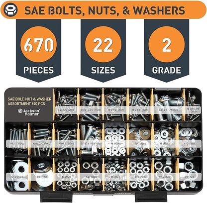 Jackson Palmer 2251 Piece Hardware Assortment Kit with Screws, Nuts, Bolts & Washers (3 Trays)…