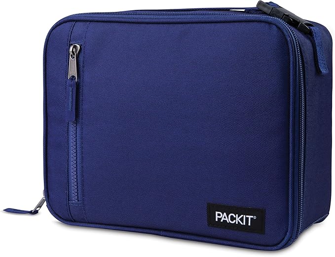PackIt® Freezable Classic Lunch Box, True Blue, Built with EcoFreeze® Technology, Collapsible, Reusable, Zip Closure With Front Pocket and Buckle Handle, For Work Lunches and Fresh Lunch On the Go