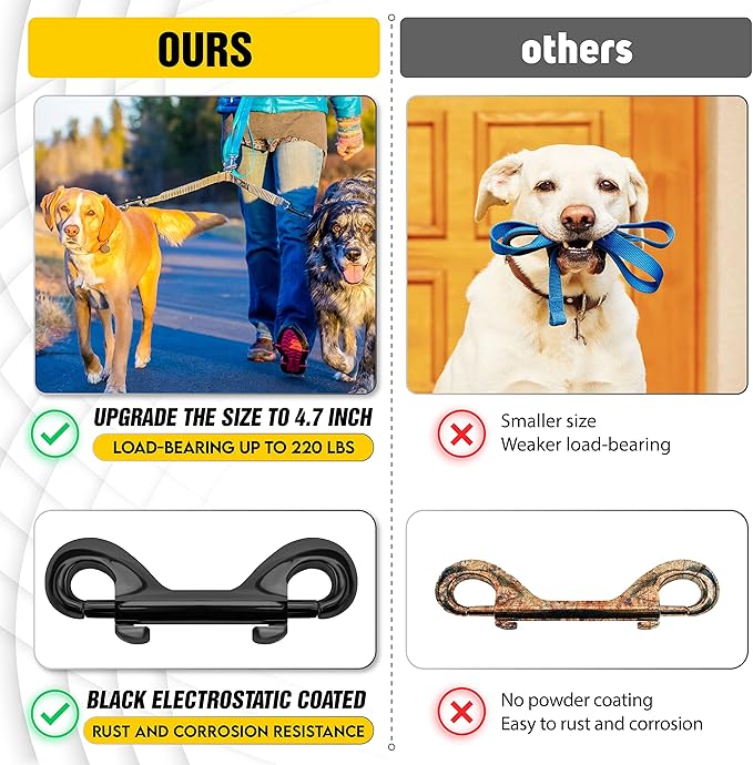 [Extra Durable] 4.7” Double Ended Bolt Snaps Hooks 220LBS Weight Capacity, Heavy-Duty & Rust-Resistant Zinc Alloy Double Sided Clips, Best for Dog Leashes, Awnings, Sports Equipment, Boating (2 Pack)