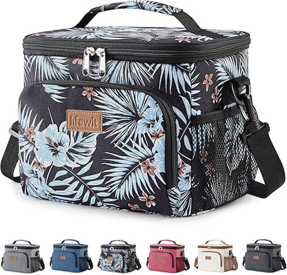Lifewit Reusable Insulated Lunch Bag, Portable Cooler Freezable Soft Lunchbox Leakproof with Adjustable Shoulder Strap for Men Women Adult for Work Picnic or Travel, 9L 12 Can, Flower