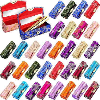 36 Pcs Diwali Gifts Bulk, Indian Return Gifts for Pooja Lipstick Holder Cases with Mirror, Mini Floral Jewelry Boxes, Portable Lipstick Storage for Women Wedding Party Favor (Random Color)