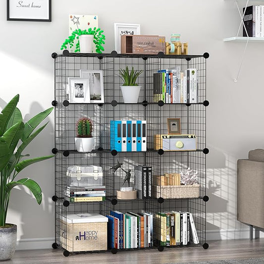 ZENY Cube Storage 12-Cube Metal Wire Storage Shelves Cube Closet Organizer Storage Bins DIY Storage Grids Modular Wire Cubes Bookshelf Bookcase for Home Office, Black