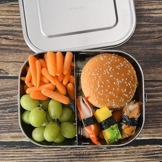 UPTRUST Leak Proof Stainless Steel Lunch Food Container, Large Bento Boxes Metal Lunch Box for Kids or Adults - Lockable Clips (1400ML/47oz)