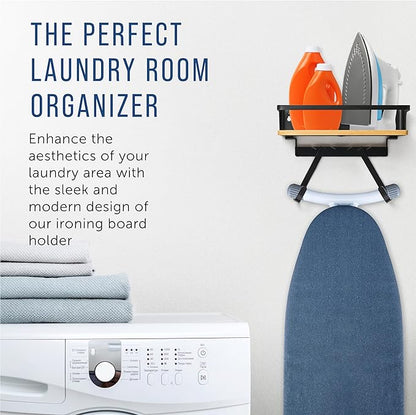 Maplefield Ironing Board Hanger with Shelf - Modern, Alloy Steel - Space-Saving Iron Storage & Laundry Organization - Board Wall Mount for Y & T Leg Styles - Integrated Appliance Holder - Wall Mount