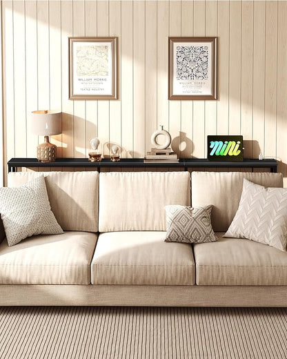 78.7" Narrow Console Table with Power Outlet 7.1" Skinny Sofa Long Behind Couch Table with Charging Station for Hallway, Living Room Black TXG20UBB