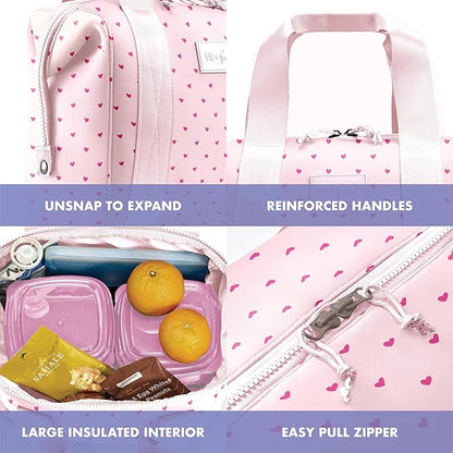Fit & Fresh Neoprene Lunch Bag For Women, Insulated Womens Lunch Bag For Work, Tear & Stain Resistant Large Lunch Box For Women With Containers and Ice, Machine Washable Remi Bag, Tiny Hearts