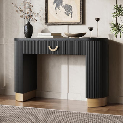47.7" Modern Console Table with Vertical Ribbed Design,Compact Storage with Functional Drawer,Black