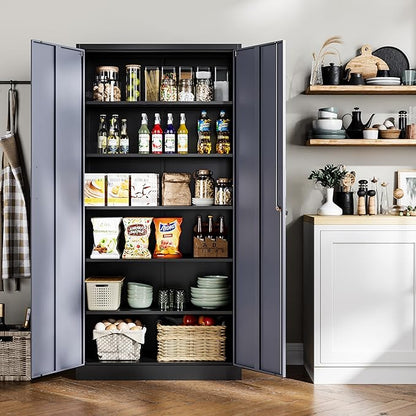Metal Storage Cabinet, 71 Inch Tall with Adjustable Shelves & Locking Doors, Tool Cabinets for Garage, Office, Home, School, Gym Storage (Grey Black)