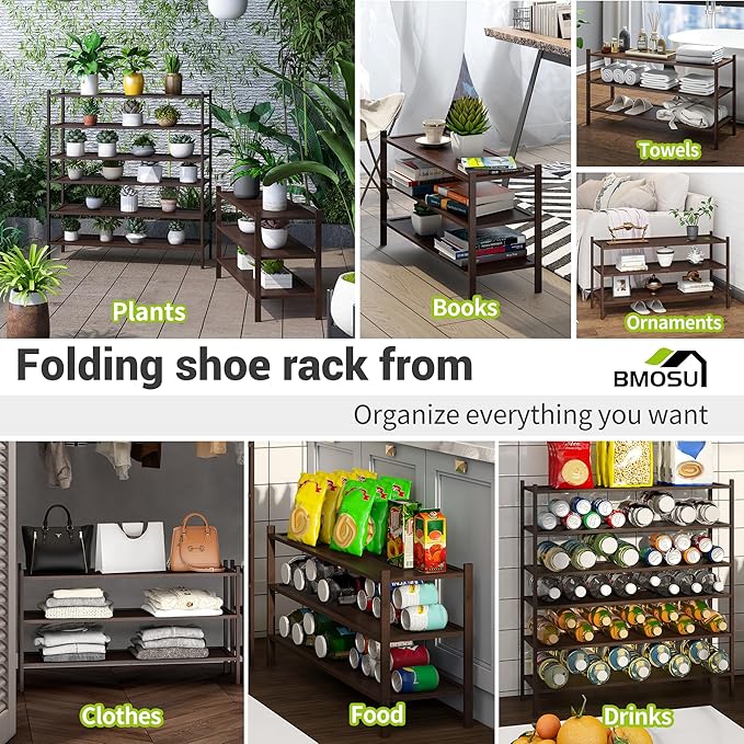 BMOSU 3-Tier Bamboo Extended Shoe Rack Premium Stackable Shoe Shelf Storage Organizer for Hallway Closet Living Room Entryway Organizer(Brown)