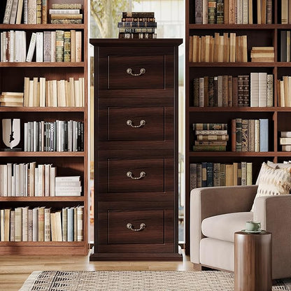 Tribesigns 4-Drawer File Filing Cabinet, Vertical File Cabinet Office Wood Filing Cabinet for A4 /Letter Size Narrow Tall File Storage for Honhe Office, Walnut