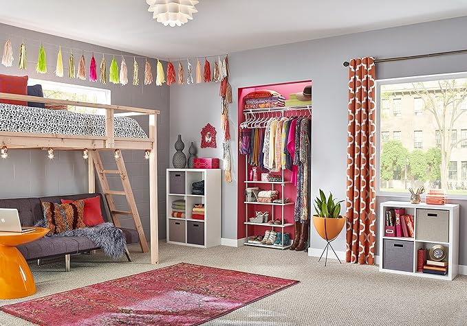 ClosetMaid® Maximizer™ Closet Accessory, Add Adjustable Storage Space, 4 Shelves, Double Hang Rod, Tool Free, Add On Unit, White