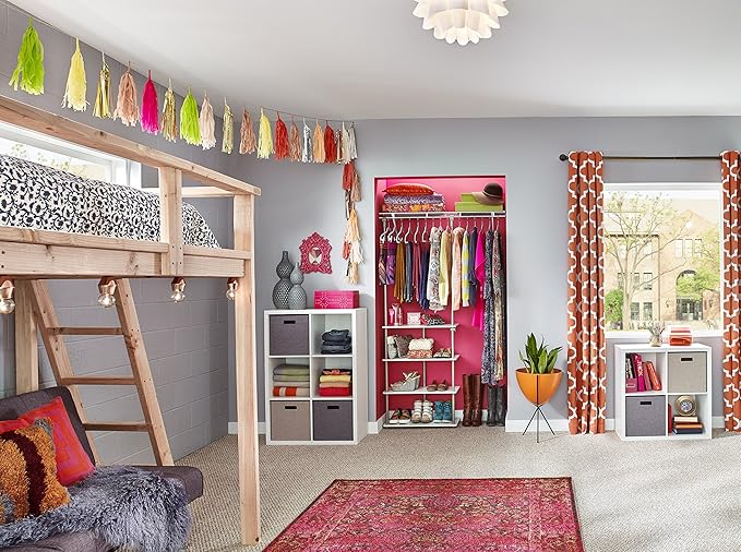 ClosetMaid® Maximizer™ Closet Accessory, Add Adjustable Storage Space, 4 Shelves, Double Hang Rod, Tool Free, Add On Unit, White