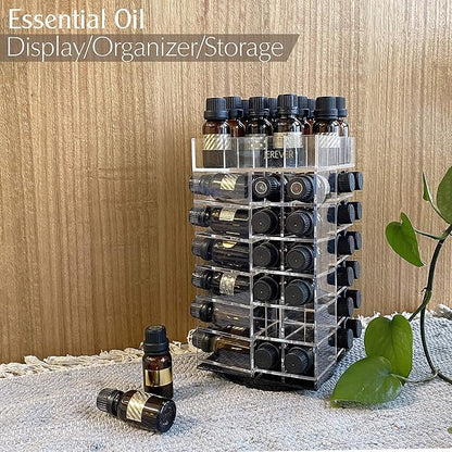 JEREVER Essential Oil Storage Rack Rotating Tower Organizer Acrylic Clear Display Holder for 64 bottles 5ml 10ml 15ml (Bottles not Included)