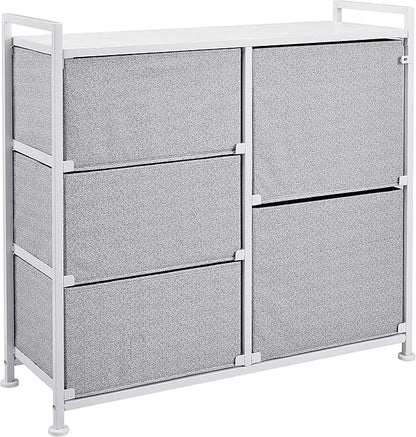 Amazon Basics Bedroom Closet Organizer with 5-Fabric Storage Drawers for Clothes Storage, White