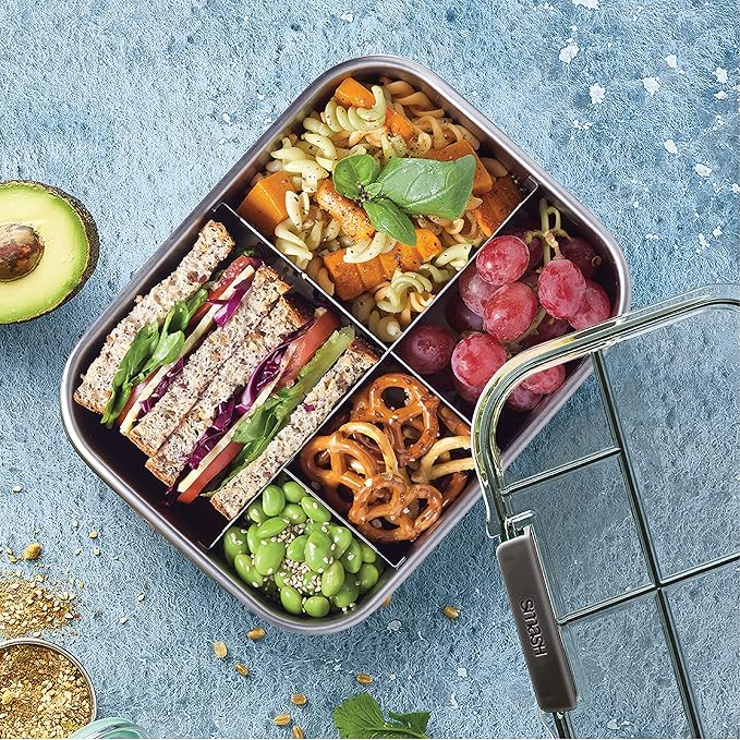 Smash Stainless Steel Bento Lunch Box, 5 Compartments, Black 47.3 fl oz