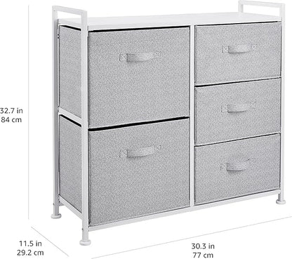 Amazon Basics Bedroom Closet Organizer with 5-Fabric Storage Drawers for Clothes Storage, White