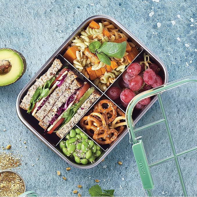 Smash Stainless Steel Bento Lunch Box, 5 Compartments, Sage, 47.3 fl oz
