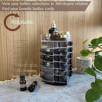 JEREVER Essential Oil Storage Rack Rotating Tower Organizer Acrylic Clear Display Holder for 64 bottles 5ml 10ml 15ml (Bottles not Included)