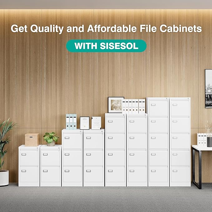 SISESOL 3 Drawer File Cabinet with Lock and Tag,Narrow Three Drawer Filing Cabinet,Vertical Metal File Cabinets,White Filing Cabinets for Home Office Fit Letter/A4/Legal Size File,Easy Assembly