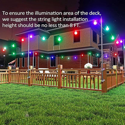 2 Pack 6.5 FT Stainless Steel String Lights Pole Bracket/Holder for Deck Railing Wood Posts, Black