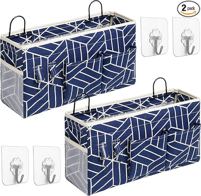 2pcs Large Wall Hanging Storage Bag, Door Closet Linen Fabric Pockets Organizer, Waterproof Multi Functional for Living Room Bedroom Bathroom Kitchen Office RV Camper with Hooks Navy