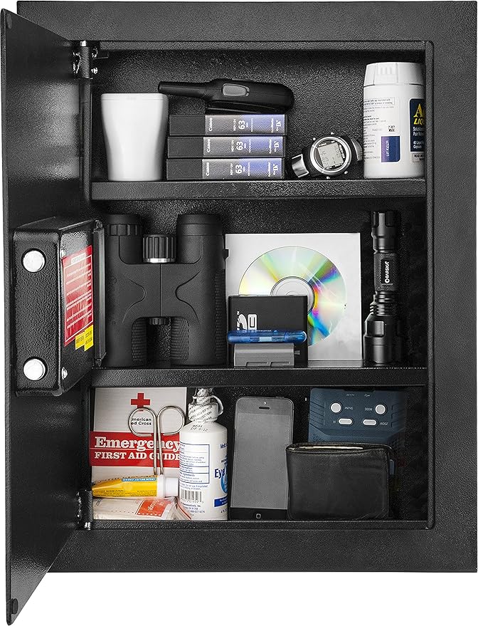 Barska Biometric Fingerprint Wall Safe with Adjustable Shelves – Steel Security Safe with Pry-Resistant Deadbolts, Mountable for Home, Office, and Business Use - In wall safe - Hidden Safe Cabinet